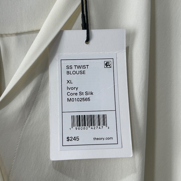 Theory NWT Twist Blouse In Stretch Silk Cream Short Sleeve Size XL M010256 - Picture 5 of 10